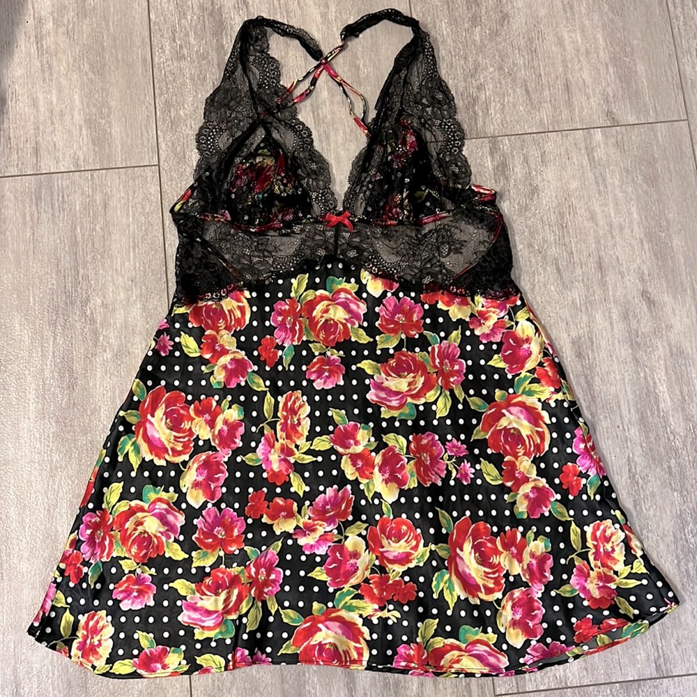 Victoria's Secret Black Floral Lace Chemise